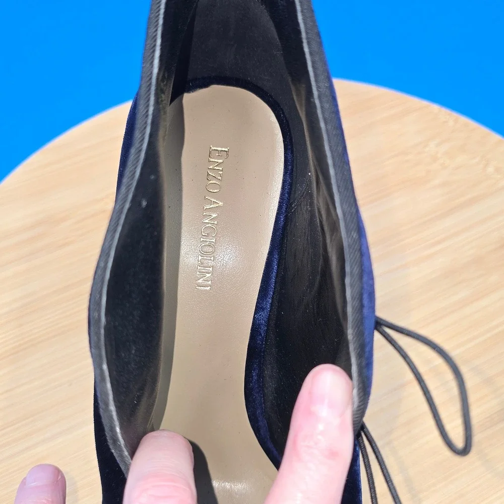 Enzo Angiolini Franses Navy Blue Velvet‎ Peep Toe Loop Stud Booties Heels 8.5